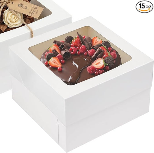 Moretoes 15pcs Cake Boxes, 12x12x6 Inch Cake Boxes, Bakery Boxes with Window for Valentine's Day, Mother's Day, Cookies, Large Pastries