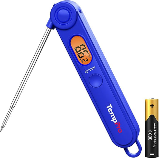 TempPro TP03B Digital Meat Thermometer for Cooking, Instant Read Thermometer with Backlight, Kitchen Food Thermometer for Grill Smoker BBQ Oil Deep Fry Candy Bread Coffee (Previously ThermoPro)