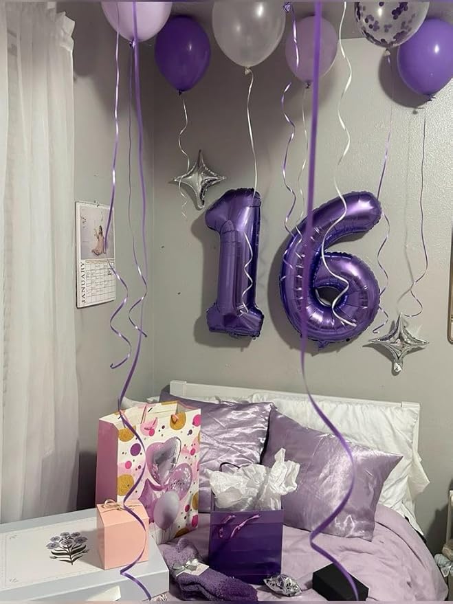 Numbers Balloons 40 Inch Purple, 16th Birthday Decorations for 1 6 16 61, Large Foil Sweet 16 Balloons Number for Wedding Memorial Day's Photo Shoot Decoration