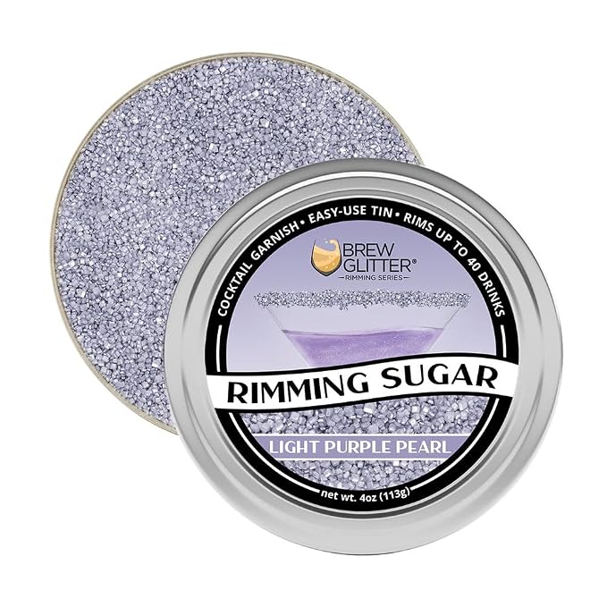 Brew Glitter - Light Purple Rimming Sugar (4oz, 1x Bar Tin) Cocktail Garnish for Mixed Drinks & Refreshments