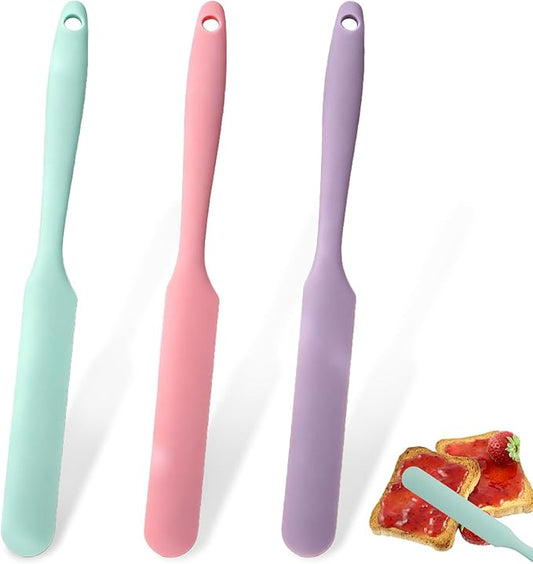 3 Pack Silicone Jar Spatula Small Silicone Spatulas Mini Jar Scraper for Peanut Butter, Mayo, Jams Flexible Kitchen & Baking Tools(Color B)