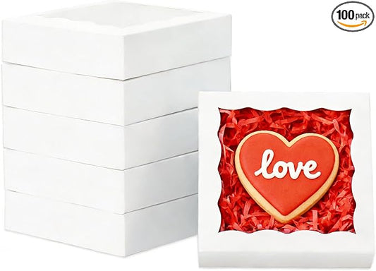 100 Pcs Individual Cookie Boxes 4 1/2" x 4 1/2" x 1 1/5" Small Gift Boxes Single Bakery Box for Christmas Valentine's Mother's Day