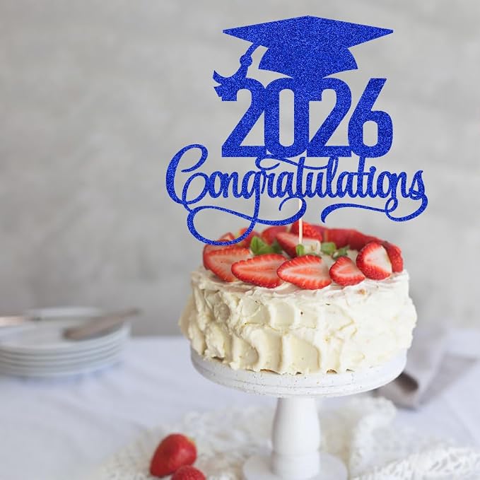 Glitter 2026 Congratulations Graduation Cake Topper,Congrats Grad Cake Decor - 2026 High School/College/Senior Graduation Party Decorations Supplies (2026Congratulations Dark blue.)