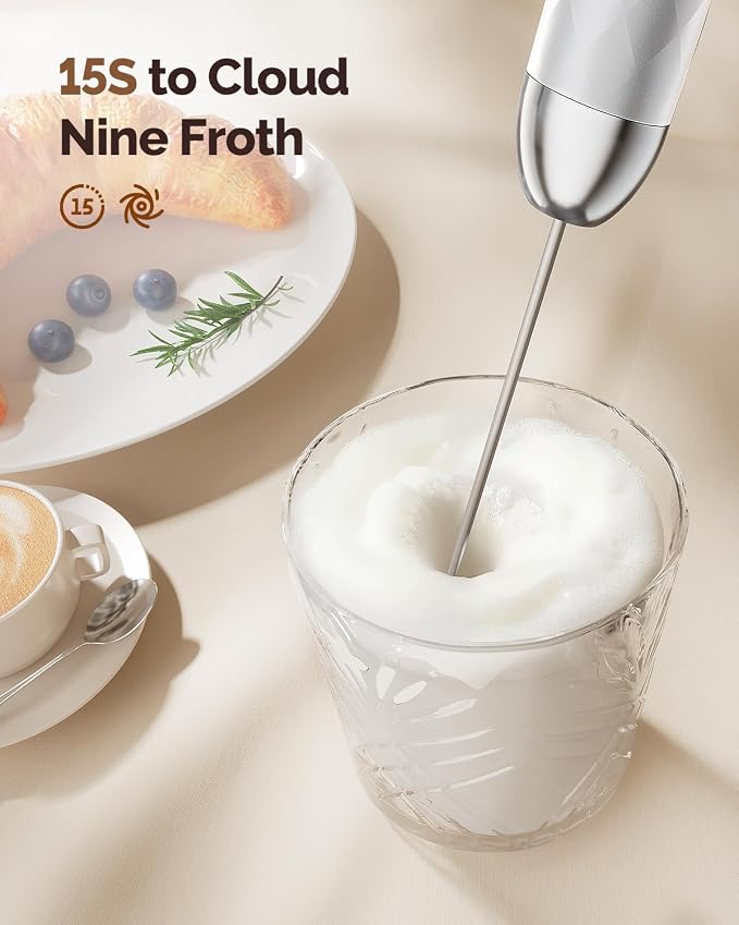 Maestri House Rechargeable Milk Frother with Stepless Speed Control, LunaFro 2.0 Handheld Electric Foam Maker Waterproof Drink Mixer Foamer for Lattes, Cappuccino