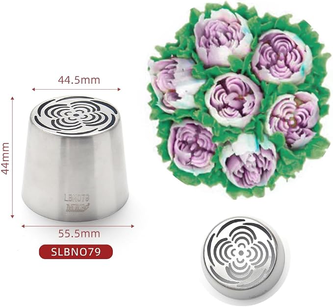 7 Pieces Stainless Steel Extra Large Russian Tulip Icing Tips Set, 5 XXL Russian Flower Piping Nozzles,1 Cleaning Brush,1 Small Leaf Tip for Cake Decorations,Flower Frosting Nozzles for Decorating