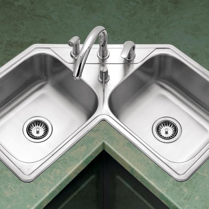 Houzer Legend Stainless Steel Kitchen Sink - 32 Inch Drop-In Topmount 4-Hole 50/50 Double Bowl Corner Kitchen Sink, Durable & Versatile, Nested 20-Pack - LCR-3221-1