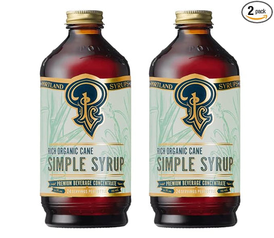 Portland Syrups Organic Cane Simple Syrup - Drink Mix for Exceptional Cocktails, Sugar for Drinks, for Coffee, Mocktails, Baking, 12 oz, 24 Servings - Pack of 2