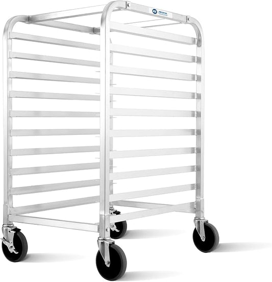 BIEAMA 10-Tier Full Size Sheet Pan Rack, NSF Aluminum Bun Pan Rack | Bakery speed Rack for Home Commercial Kitchen Bakery Cooling, 4 Wheels