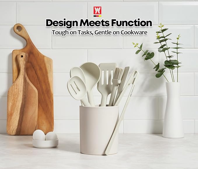 Wagensteiger Light Gray Silicone Scraping Spatula: Cooking Tool with Heat Resistant, Protects Surfaces with Gentle Head Design, Cooking Spatula for Spreading & Mixing, BPA Free (11.22inch x 2.17inch)