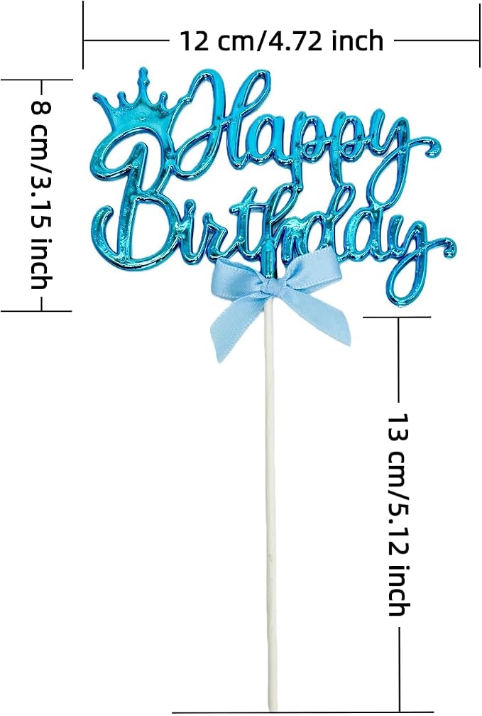 Elegant Acrylic Birthday Cake Topper with Crown & Bow Design - Reusable Decoration for Party, Wedding, Baby Shower (Blue)