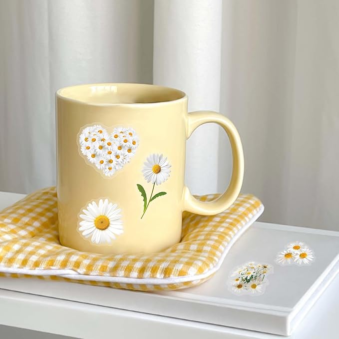 Daisy Flower Stickers - 50PCS Aesthetic White Daisy Stickers Waterproof PET Decals for Journaling, Scrapbooking, Water Bottles, Laptops, Perfect for Plant Lovers & Craft Enthusiasts