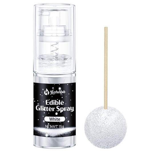 White Edible Glitter - 15g Edible Glitter Spray Food Grade White Drink Glitter for Cakes, Cookies, Cake Pops, Chocolate, Strawberries, Cocktails & Beverages