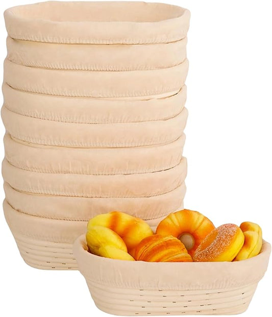 Nisorpa Oval Banneton Bread Proofing Basket Set of 10 Sourdough Banneton Basket Bread Baking Bowl Kit with Cloth Liners and Dough Scrapers for Home Bakery Bread Bakers 10 Inch