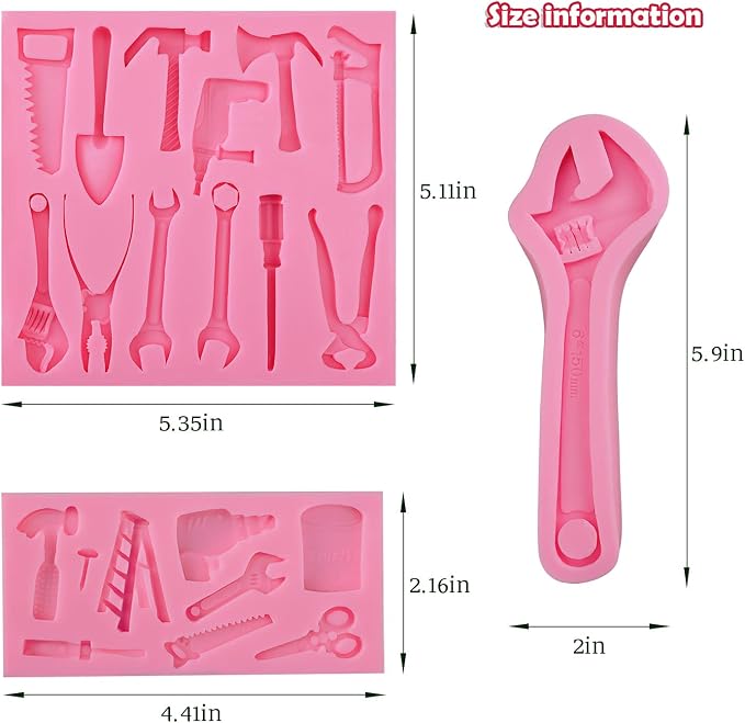 3 Pieces Hand Tools Fondant Molds, Mini Construction Tool Molds for Chocolate Cookie Cupcake Decorating
