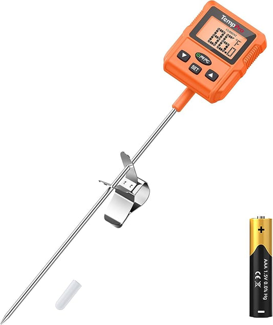 TempPro TP511 Digital Candy Thermometer with Pot Clip, Programmable Instant Read Food Meat Thermometer with 10'' Long Probe for Baking Grilling Oil Deep Fry Fathers Day Gift (Previously ThermoPro)