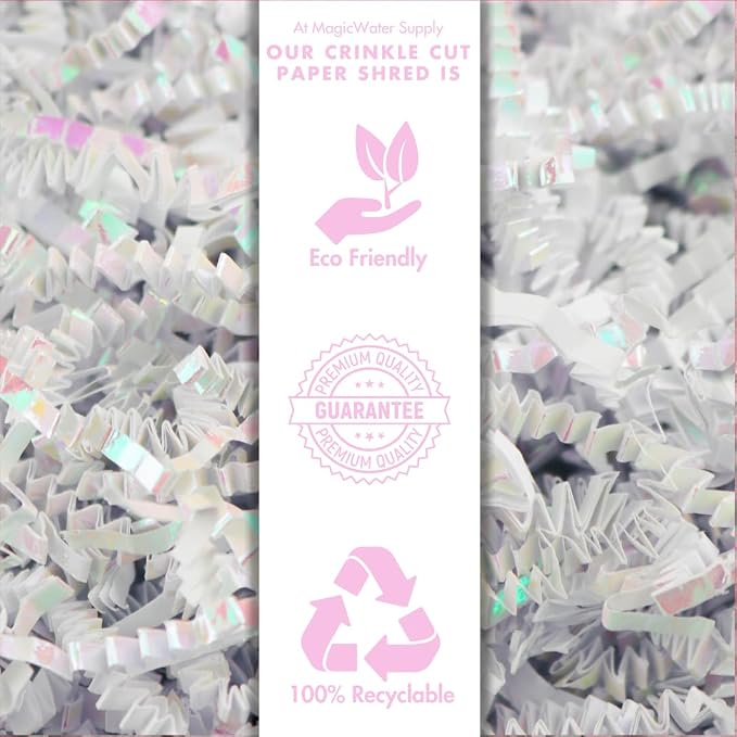 MagicWater Iridescent Crinkle Cut Paper for Gift Baskets - 2LB Diamond White - Perfect for Shredded Paper Filler, Basket Filler, Gift Boxes, Bridesmaid Gifts, Halloween Stuffers