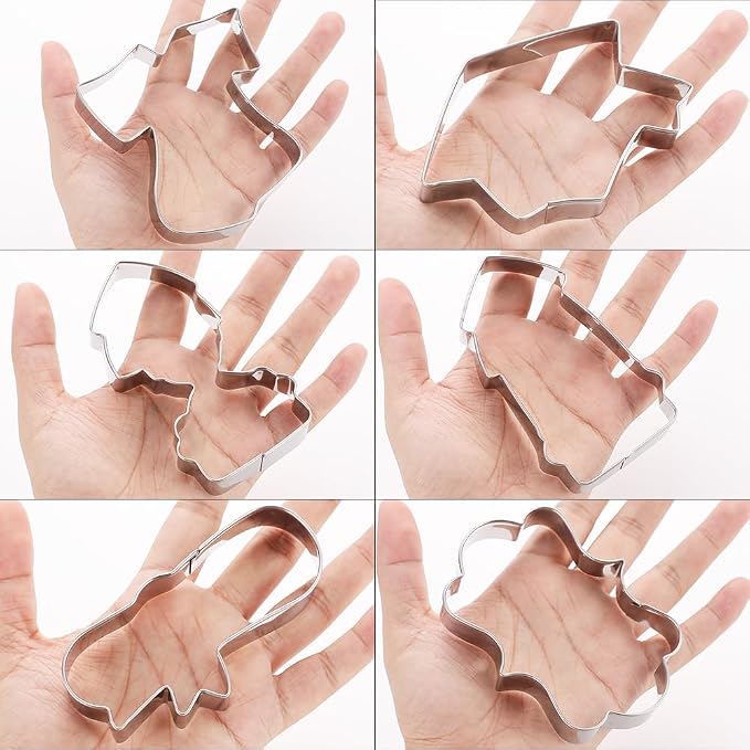 MrCookie Large Graduation Cookie Cutters,4in,6pc,Thickened Stainless Steel. | Sturdy stainless steel.6 shapes: bachelor(M/F),cap,gown,diploma,frame.For cookies,fruit,fondant,cake.2026 grad.
