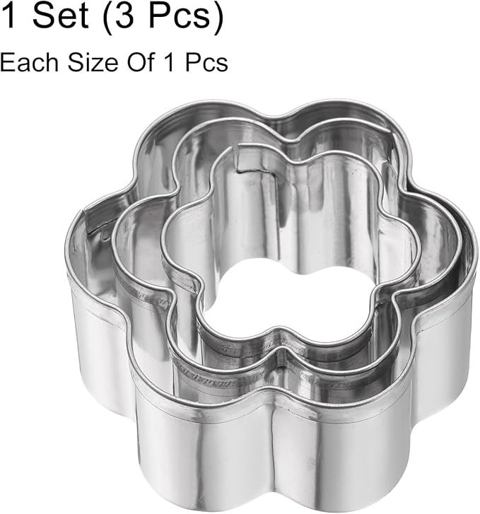 HARFINGTON 3Pcs Flower Cookie Cutters Set Assorted Sizes Stainless Steel Holiday Cookie Cutters Biscuit Mould for Pastry Fondant Cake Cookie