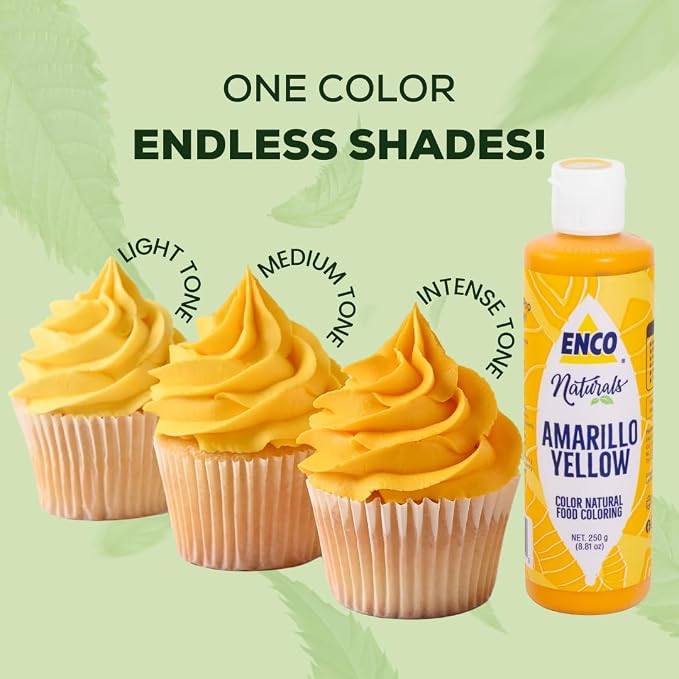 ENCO Natural Food Coloring Gel Yellow (8.8 oz) – No Artificial Dyes, Vibrant Colors for Icing, Buttercream & Fondant – Kosher & Vegan Colors – Baking & Cake Decorating