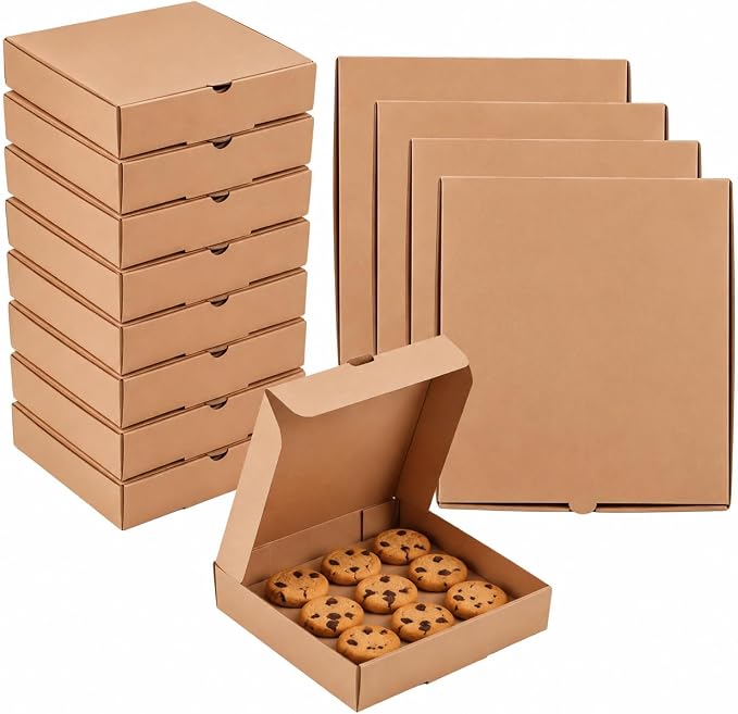50 Pcs Mini Pizza Boxes, Square, Kraft, 3.54 x 3.54 x 0.79 Inch | Small Cardboard Box, Takeout Food Storage for Party Favors, Birthdays, Weddings and Holiday Parties