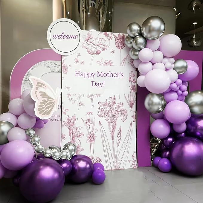 MEBAY Purple and Silver Balloon Garland Arch Kit, 166Pcs Purple Metallic Pastel Lavender Maca Lilac Violet Gold Chrome Balloons for Birthday Wedding Baby Shower Party Decoration