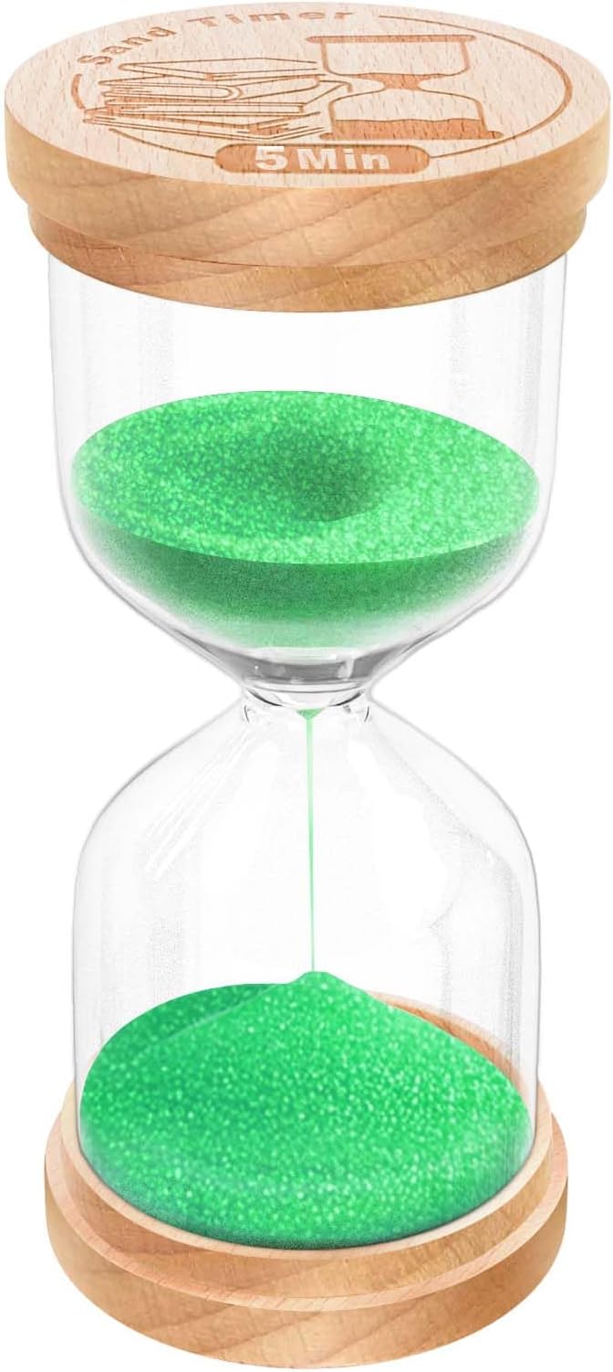 5 Minute Sand Timer, Wooden Hourglass Sand Clock, Small Wood 5 Min Hour Glass, Sandglass for Brushing Teeth, Reloj De Arena, Classroom, Game, Kitchen, Home, Office