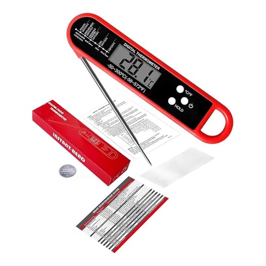 Meat Thermometer Digital for Grilling and Cooking - Waterproof Ultra-Fast Instant Read Food thermometers with Backlight & Calibration for Kitchen, Deep Fry, BBQ, Grill LCD(Red)
