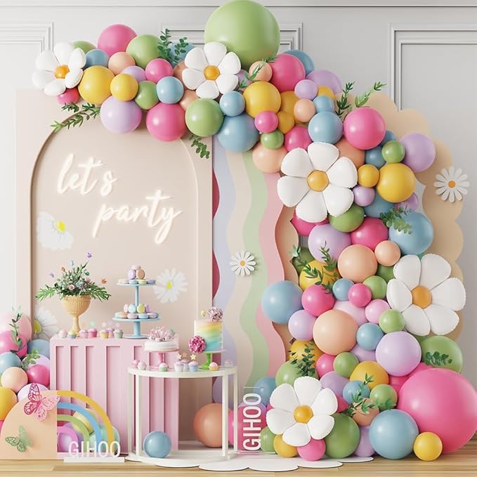Daisy Flower Balloon Arch Kit 137PCS Pink and Green Yellow WildFlower Balloons for Wild Flower Baby in Bloom Baby Shower Spring Daisy Theme Birthday Party Decorations