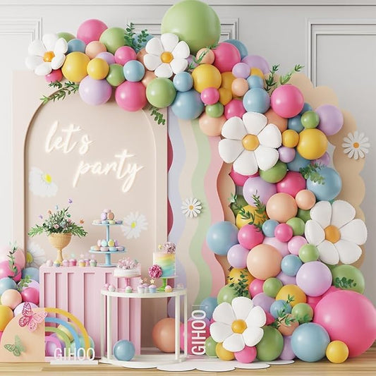 Daisy Flower Balloon Arch Kit 137PCS Pink and Green Yellow WildFlower Balloons for Wild Flower Baby in Bloom Baby Shower Spring Daisy Theme Birthday Party Decorations
