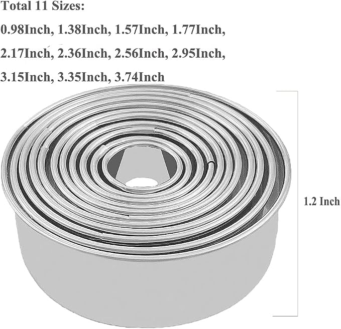 Cookie Cutters - Biscuit Cutters/Stainless Steel Dumpling Cutters/Cake Pastry Cutters/Cake Cookie Scone Cutters Molds stamps for Cooking Baking (Round Edge, 11Pcs)