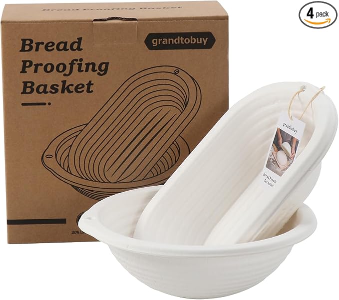2-Pack Pulp Sourdough Bread Proofing Basket Set, 10" Round & 11" Oval Bannetons with Linen Liners