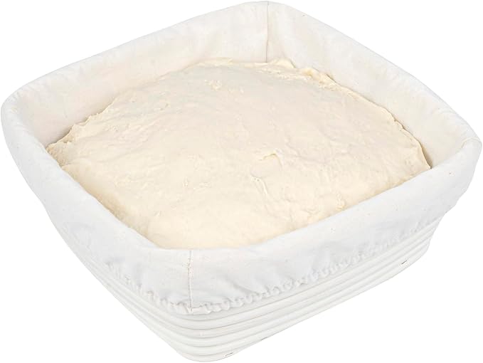 Restaurantware Bread Proofing Basket 9 Inch Square Pack of 1 Rattan Dough Fermentation Basket With Cotton Liners, Oval Banneton Bread Rising Bowl For Home, Commercial, and Artisanal Baking