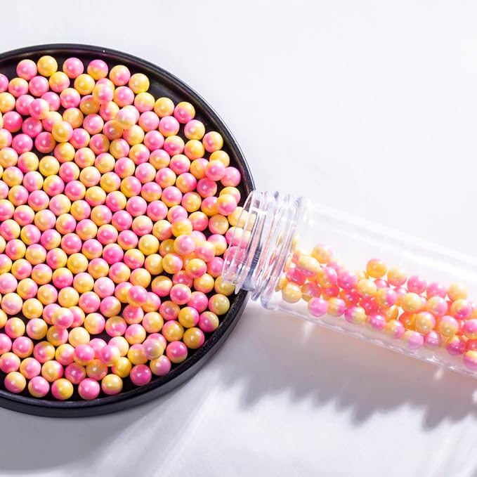 Pink Yellow Pearl Sprinkles,Cake sprinkles,Cookie sprinkles,Sugar Pearl, Edible Candy Pearls 7mm 130g 4.6OZ for Cake Cupcake Decorationg (Pink+Yellow)