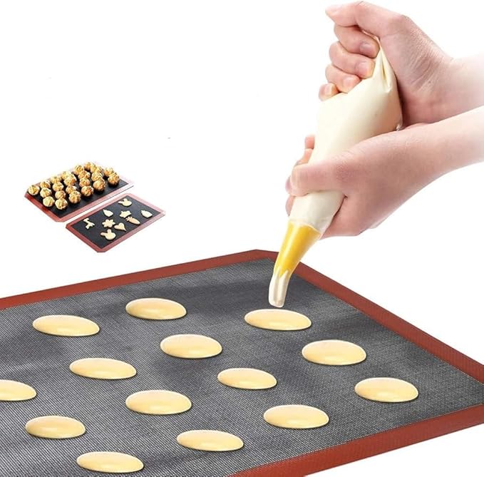 Hermerlee Perforated Silicone Baking Mats, 2 PCS Eclair Silicone Mat for Half Sheet，Tray Pan Liners Perfect Bakeware for Making Cookies, Macarons, Bread and Pastry,11.8"x 15.7" (Corner Cut)