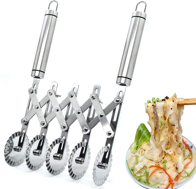5-Wheel Pastry Knife,Spaghetti And Noodle Slicer, Stainless Steel Fluted Pasta Crimping Wheel Dough Crimper Cutter Roller Ravioli Maker Tool for Pizza Noodle Cracker(with handle)