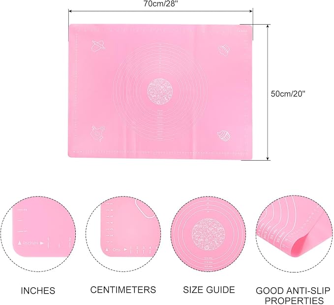 uxcell Silicone Baking Mat, 20 x 28 Inch Non Stick Pastry Mat Sheet, Counter Mat Reusable Oven Baking Mat for Pastry Rolling Dough with Measurements, Pink