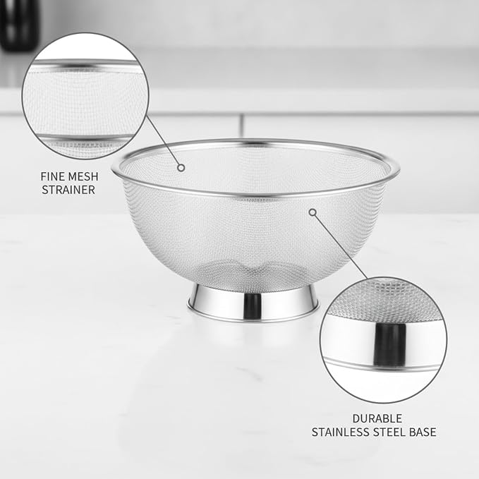 Stainless Steel Mixing Bowl Set with Nested Strainer, 2-in-1 Prep Basin for Washing, Draining, and Mixing