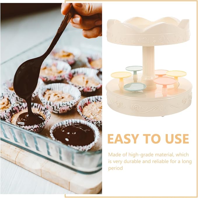 KOMBIUDA Rotating Dessert Display Stand Automatic Revolving Cupcake Carousel Holder for Bakery Party Wedding Birthday Decor 8.66 Inch Batteries Not Included