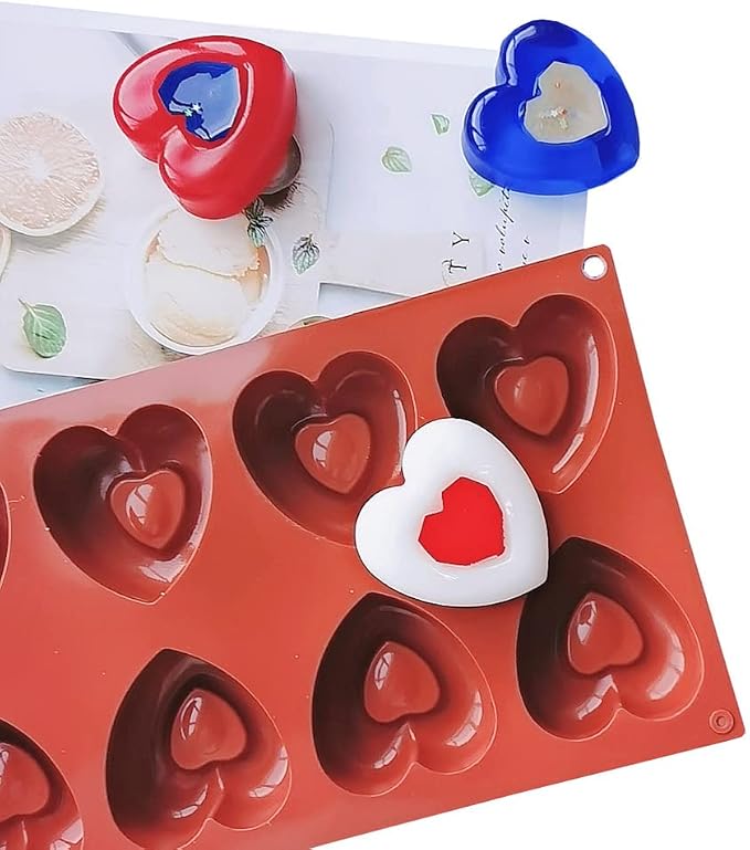 Silicone Donut Molds - 1pcs Non-Stick Food Grade Silicone Cake Desserts Mould Tool 8 Holes Love Heart Shape Mold Doughnut Baking Pans