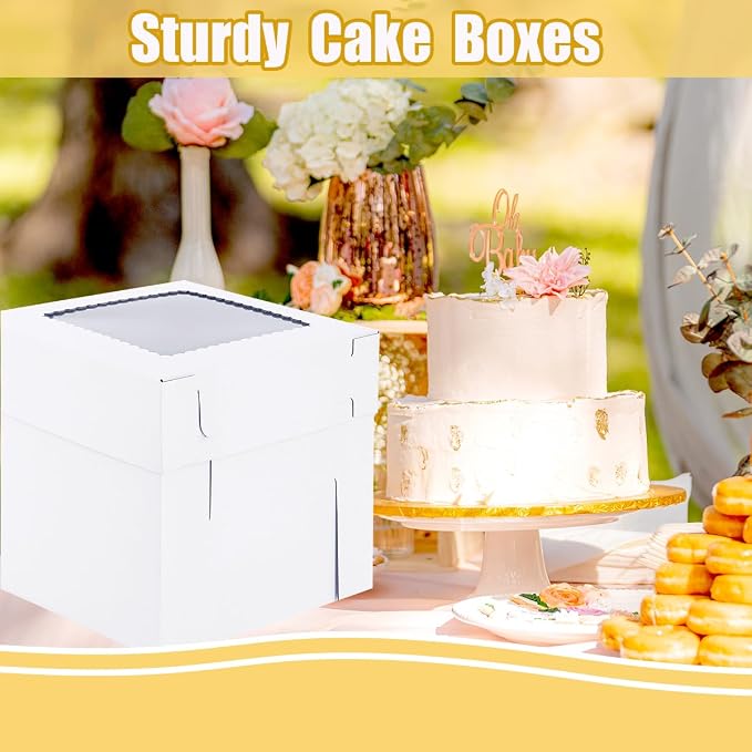 Tall Cake Boxes for Tier Cakes 14x14x12 Inch 2 Pack Wedding Cake Boxes,Sturdy Tall Bakery Boxes with Window,Layer Cake Carrier,Disposable Cake Containers