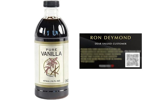 KS Pure Vanilla Extract 16 FL OZ, with RON DEYMOND Card, Real Vanilla Extract - For Cooking, Drinks & Desserts - 100% Vegan, Sugar Free & Kosher - Non-GMO & Gluten-Free