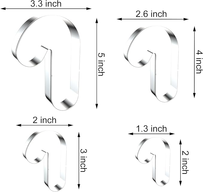 Candy Cane Cookie Cutter Set - 5 inch, 4 inch, 3 inch, 2 inch - 4 Piece Christmas Cookie Cutters Shapes Molds - Stainless Steel