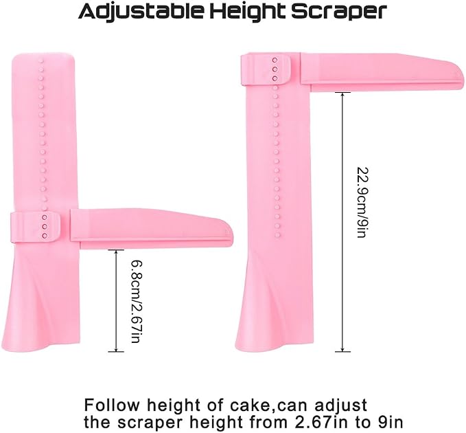 2pcs Adjustable Cake Smoother Polisher with 4pcs Different Scrapers, FineGood Fondant Cream Edge Smoothing Decorating Tools - Green, Pink