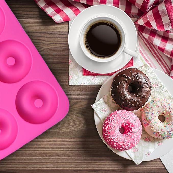 AKOAK 6-Cavity Silicone Cake Mold, DIY Handmade Soap Mold, Non-Stick Donut Mold, for Chocolate Pudding Jelly Muffin Cups, Kitchen Baking Decoration (Doughnuts)