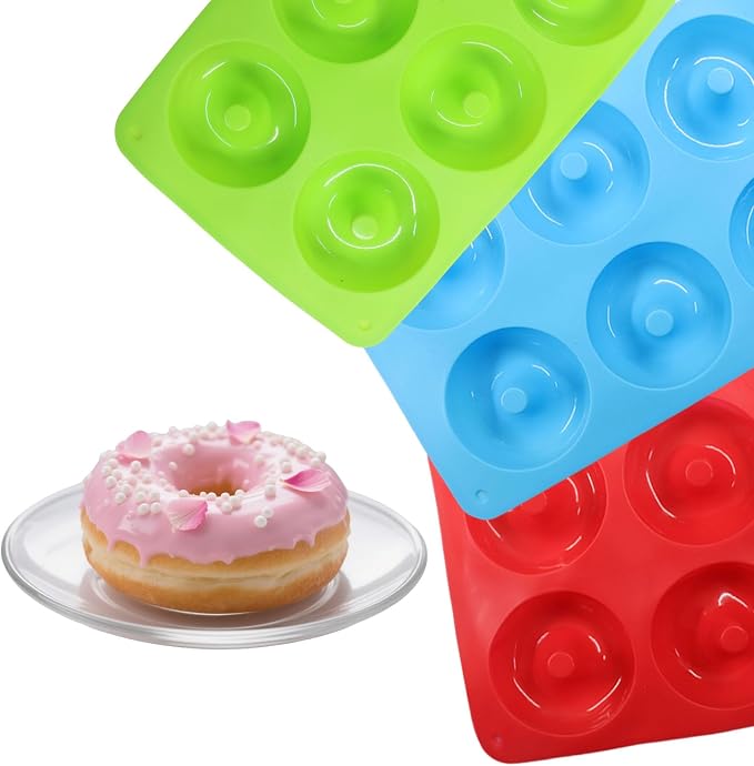Non-Stick Doughnut Pan Set of 3 - Flexible Silica gel Baking Molds for Perfect Donuts, Cakes & Bagels, Dishwasher Safe, Just Pop Out for Easy Release, BPA-Free & Odorless（Round styles
