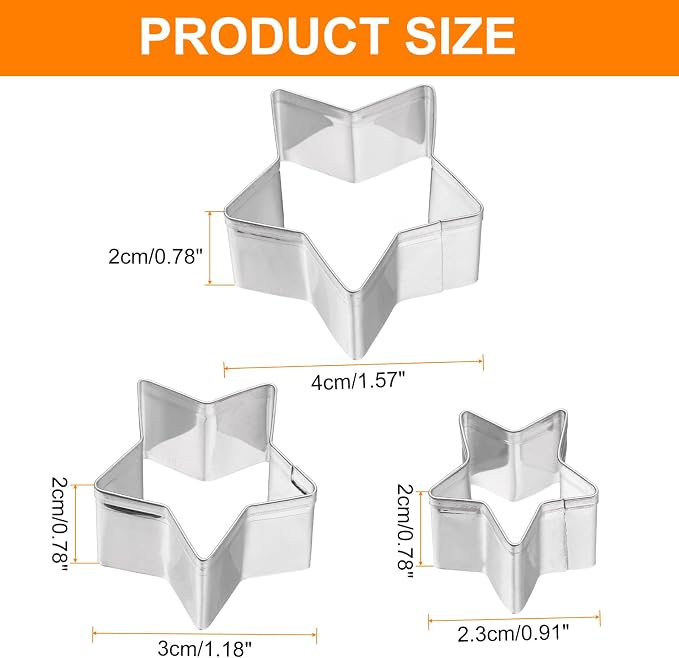 HARFINGTON 3Pcs Star Cookie Cutters Set Assorted Sizes Stainless Steel Five-Pointed Star Cookie Cutters Biscuit Mould for Pastry Fondant Cake Cookie