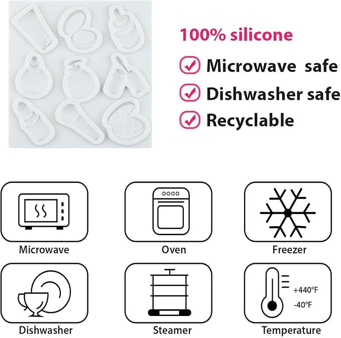 Makeup Theme Silicone Molds Lipstick Perfume Eye Shadow Makeup Brush Nail Polish Fondant Molds for Cake Decorating Cupcake Topper Candy Polymer Clay Chocolate Gum Paste