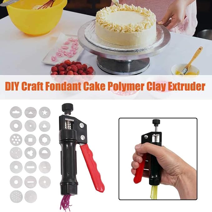 Clay Extruder, Sugar Paste Extruder Cake Fondant Decorating Tool Set, Hand-held Soft Clay Mud Squeezer, Decorating Tool Portable DIY Craft Fondant Cake Polymer Clays Extruders