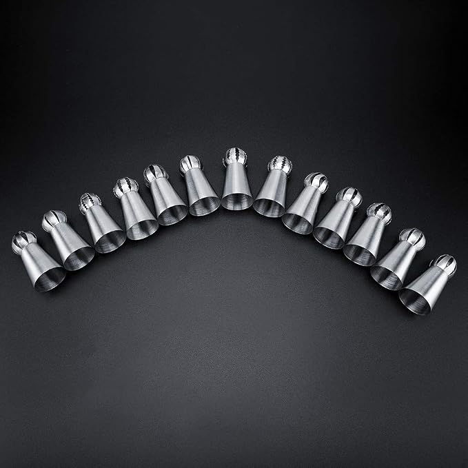 Fdit Russian Piping Tips Set, 13 Pieces, Stainless Steel, Sphere Nozzle, Cake Decorating Supplies