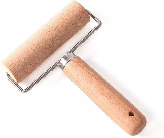 Wooden Dough Roller Medium Single Wheel Handheld Rolling Pin for Pastry Pizza Baking Handmade Beechwood Kitchen Tool(6.10 x 4.53Inch)
